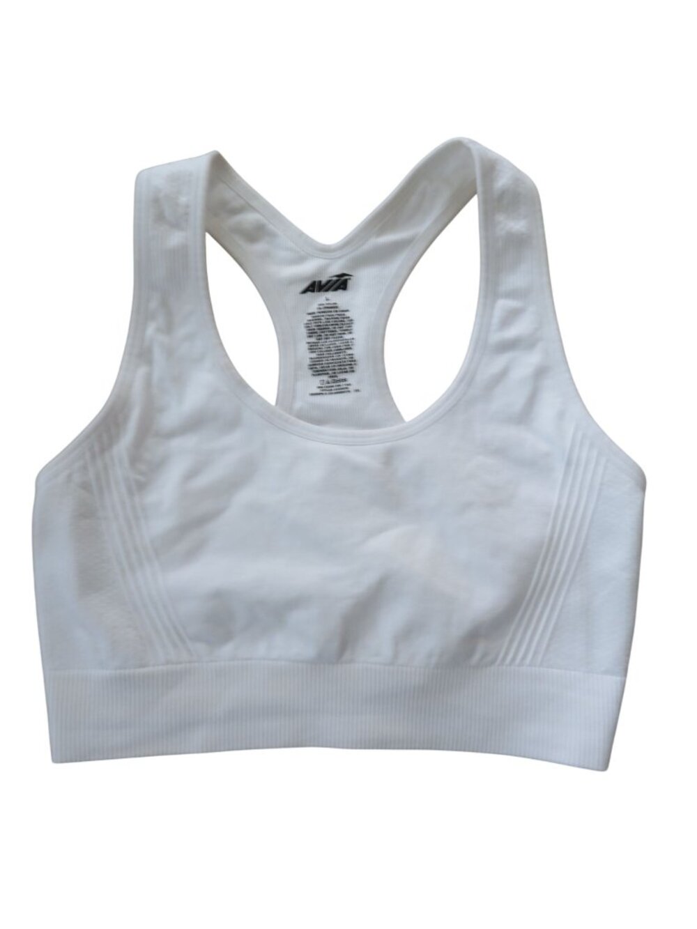 Avia Womens White Racerback Sports Bra L Nylon/Spandex Blend Lightweight Comfort